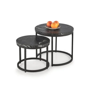 OREO COFFEE TABLES, SET OF 2 PCS. BLACK MARBLE / BLACK